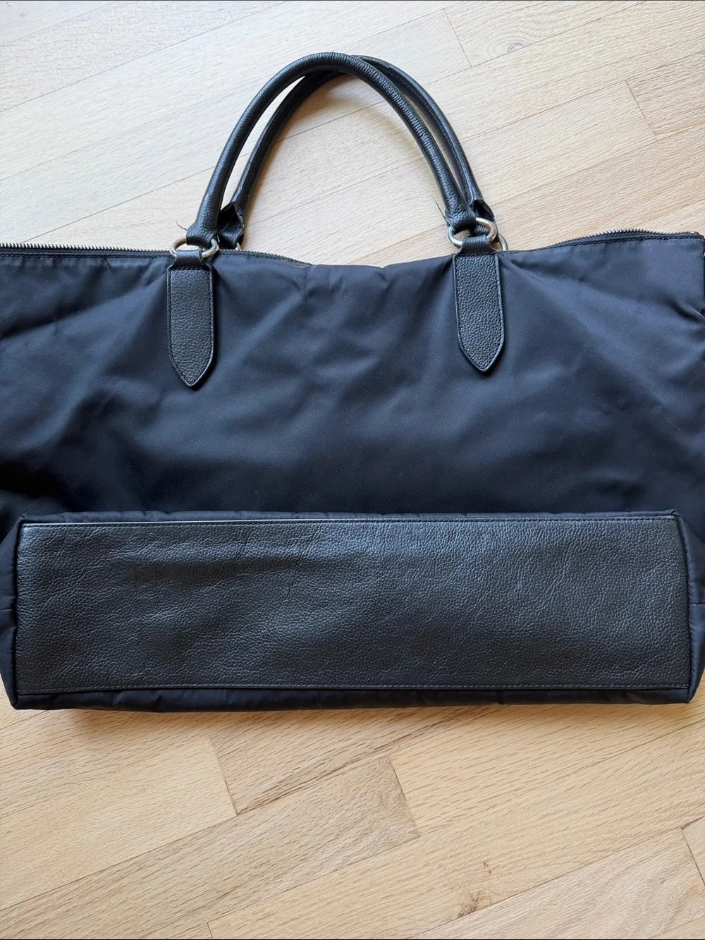 Halogen Black Nylon Laptop Tote with Leather Trim